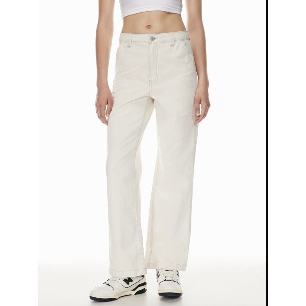 TNA Aritzia Greenwich Cargo Denim Pants White Size 8 High Waist Carpenter